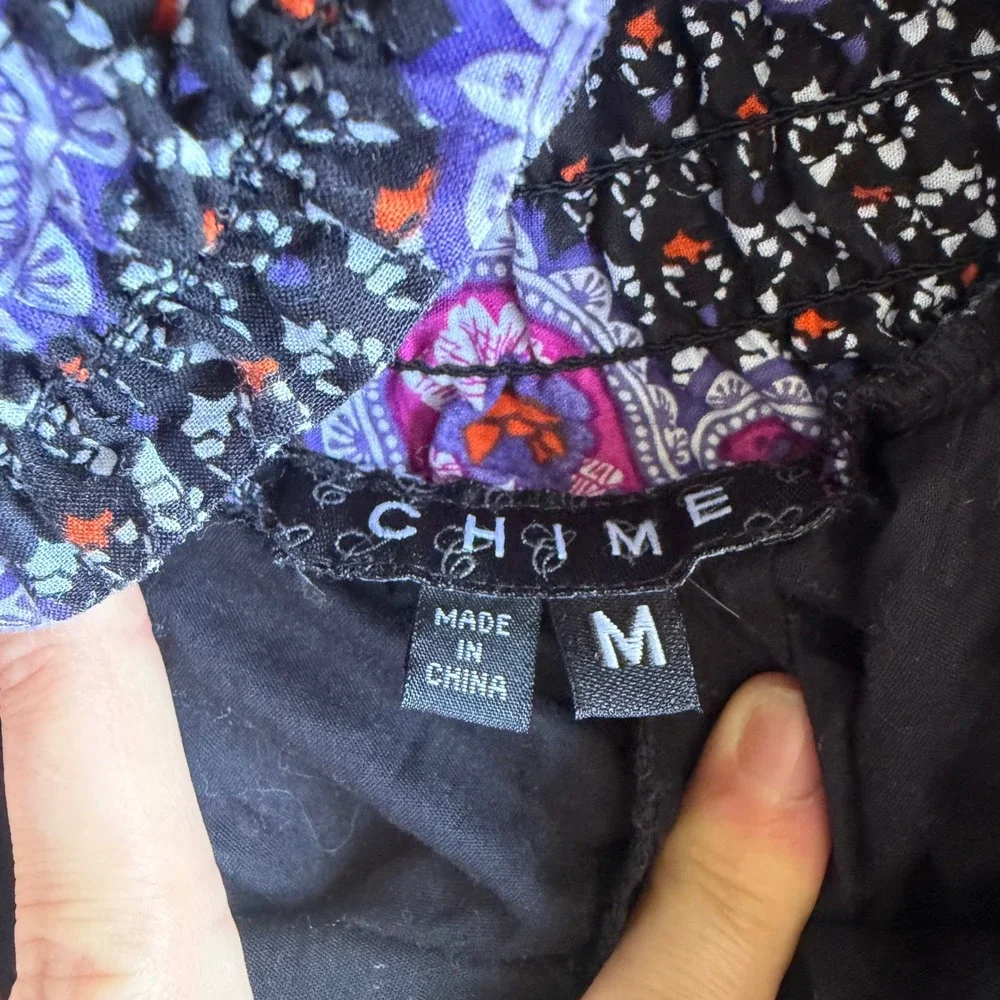 Y2K Chime Boho Paisley Smocked Mini Skirt Purple‎ Orange Floral Festival Size M